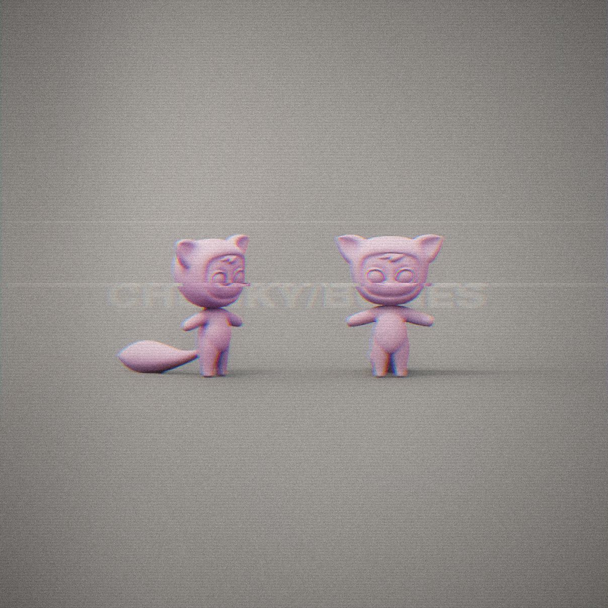 Two untextured Space Cat base meshes in pink clay